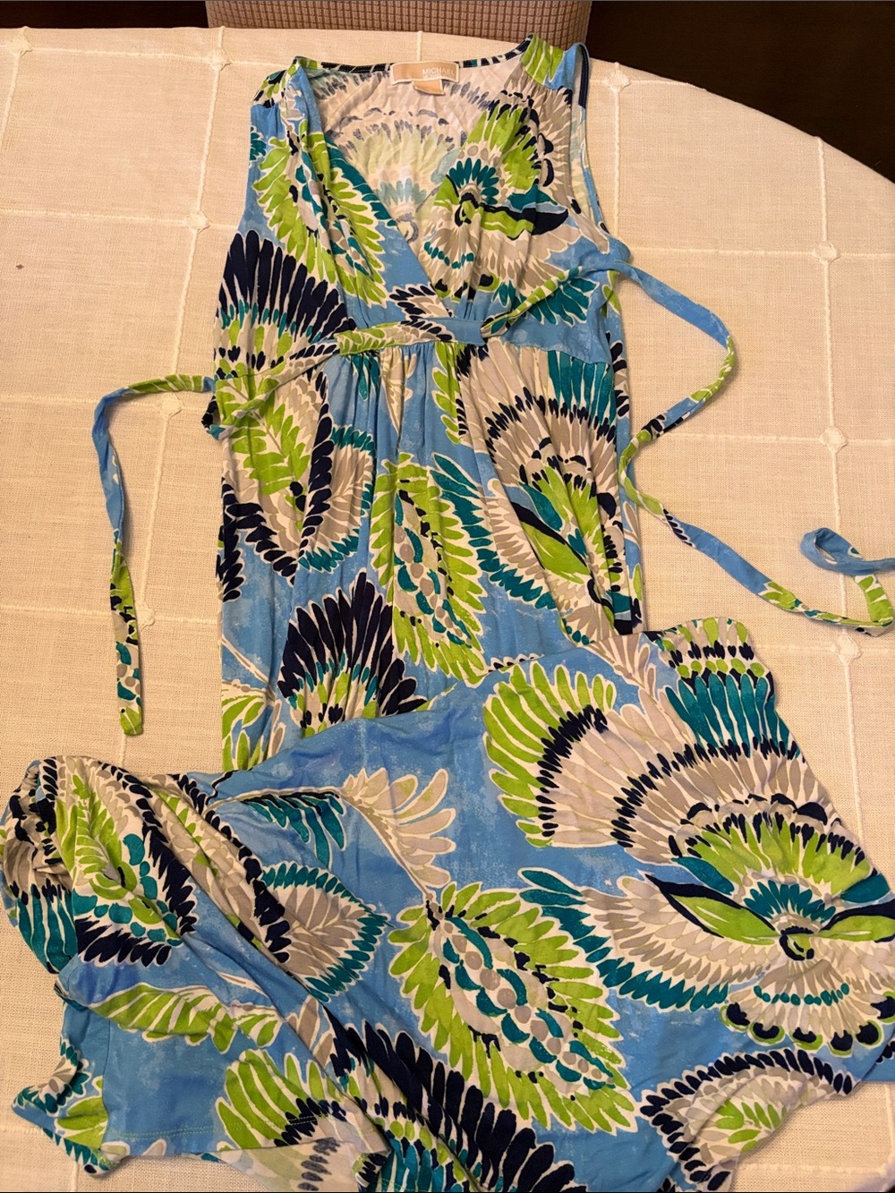 Michael Kors Blue, Green & Cream Floral Print Dress
